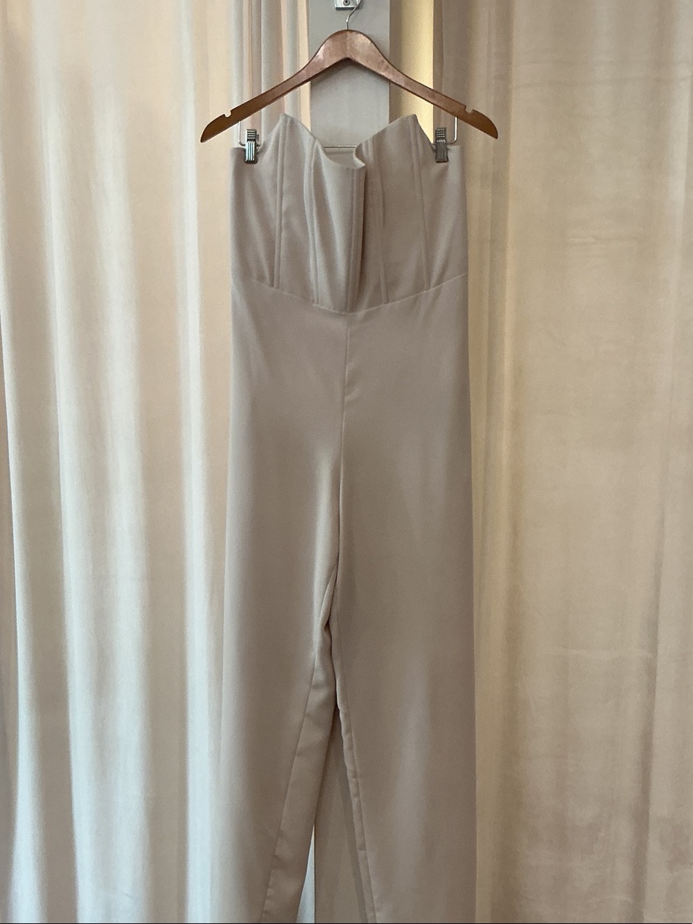 Strapless Crepe Wide-Leg Jumpsuit in Light Taupe